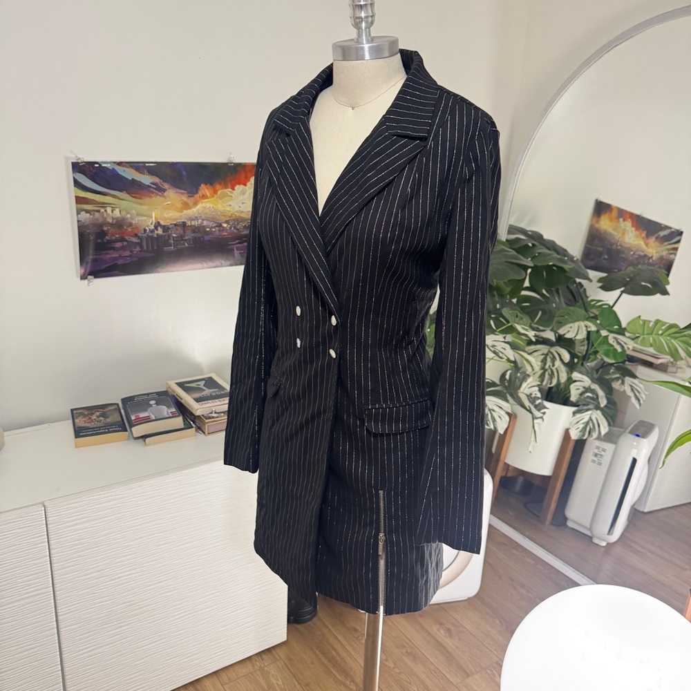 MANIERE DE VOIR Black Striped Blazer Dress